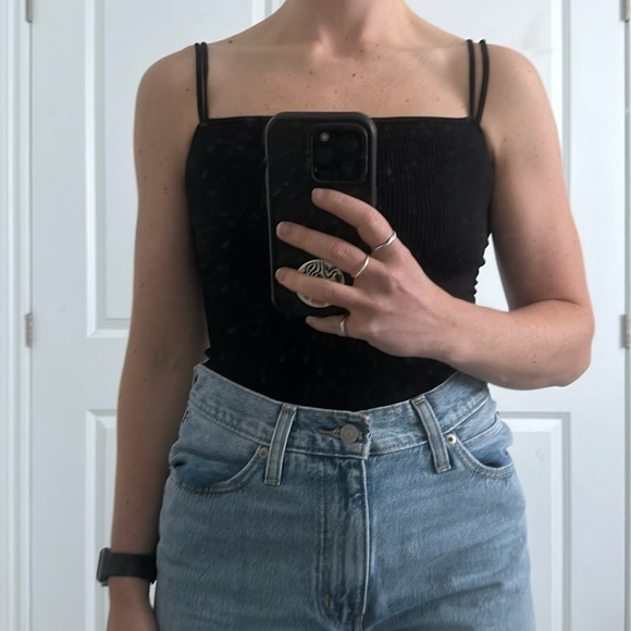 Black Thong Ribbed Body Suit - Picture 2 of 5